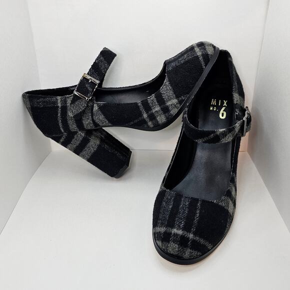 ❌️Sold❌️ Mix No. 6 'Asuviel' Black & Gray Plaid Block Heels - US Women's Size 11 - Picture 3 of 5
